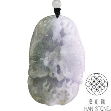 【漢石齋】天然翡翠A貨 一念佛魔玉佩吊墜 紫羅蘭種飄花(42*68*13mm)