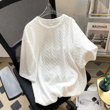 【夏季】150公斤大码 薄款冰絲T恤 上衣男 提花短袖T恤男女簡約寬鬆休閒上衣體恤衫小衆