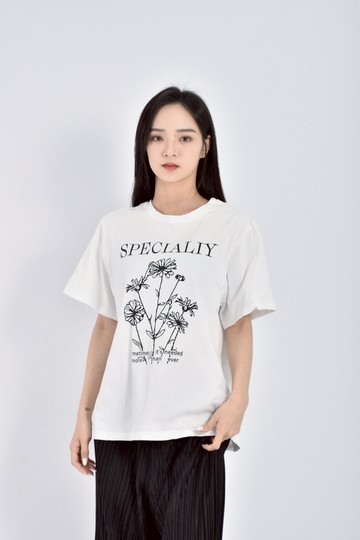 (L) mi do質感印花白色短袖上衣