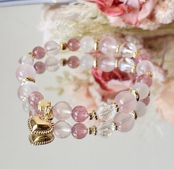 粉語晨光-粉晶/草莓晶/粉月光石/白水晶/水晶手鍊/愛情/人緣