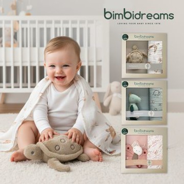奇哥 【bimbidreams】竹纖維紗布包巾+玩偶禮盒 120x120cm (寶寶新生兒禮 滿月禮 彌月禮 嬰兒禮盒 推車蓋毯 萬用巾 紗布被  哺乳巾 小被被 嬰兒毯)