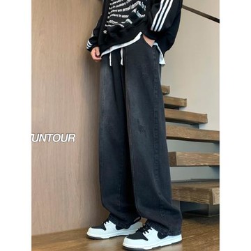 美式貓爪牛仔褲男士春秋季水洗直筒褲子潮牌痞帥寬松闊腿休閑長褲