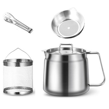 不鏽鋼濾油壺/油炸鍋組 炸鍋 + 炸籃 + 夾子 + 濾格 2L  15cm  1組