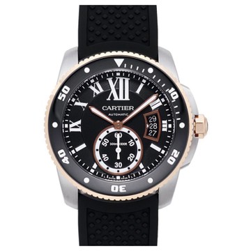 CARTIER 卡地亞Calibre 300米玫瑰金潛水機械橡膠腕表-42mm