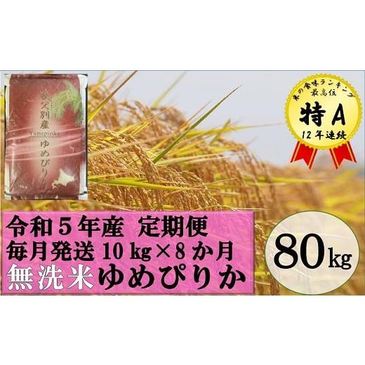 ふるさと納税 北海道 秩父別町 令和5年産 無洗米ゆめぴりか定期便80kg(毎月10kg×8か月)