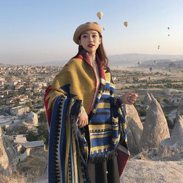 尼泊爾大披肩毯西北旅游穿搭青海湖沙漠拍照草原西藏旅行圍巾加厚