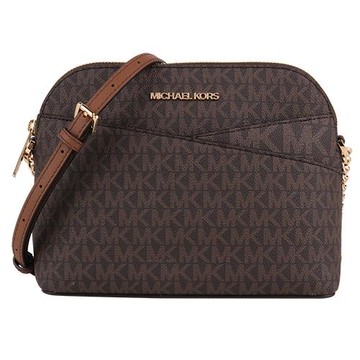 MICHAEL KORS 滿版防刮鍊帶前交叉貝殼型斜背包(深咖)小