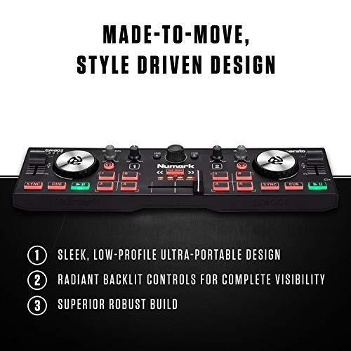 Numark DJコントローラー ポータブル DJ機材 USB 2デッキ タッチセンサー ホイール コンパクト DJミキサー Serato DJ Lite オーディオインターフェース内蔵 ニュ