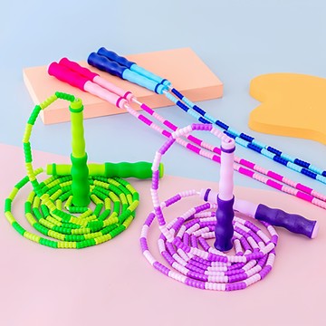 現貨 可調節跳繩 兒童竹節跳繩 不打結軟珠跳繩