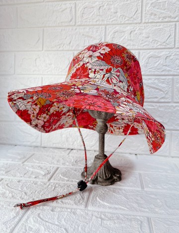 RARAKO樂子-手工親子帽-大人遮陽帽&兒童漁夫帽-虹芙蓉 烈火紅花