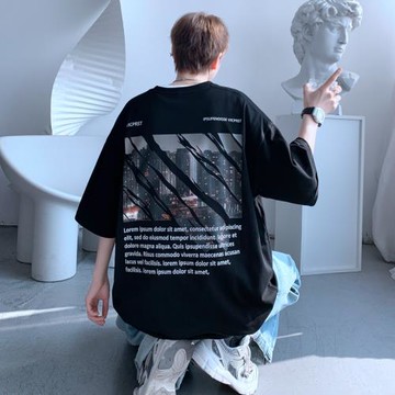 歐美高街男潮牌t恤短袖vtg夏季美式痞帥炸街hiphop小眾半截袖上衣