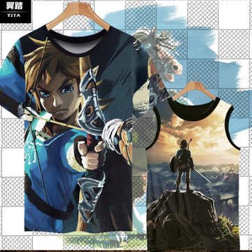 塞爾達傳說荒野之息林克英杰服裝冰絲短袖T恤衫男女曠野游戲衣服