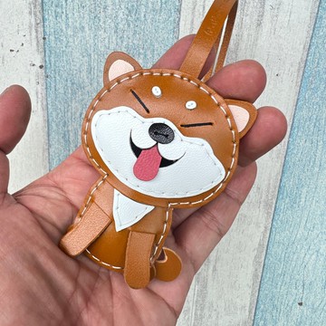 療癒小物 手工皮革 茶色 柴犬 狗 純手工縫製 皮革 鑰匙扣 小尺寸