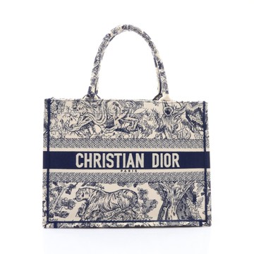 Dior 迪奧 深藍/白色 帆布Book Tote Midium 肩背包 M1296ZTDT_M808 【二手名牌BRAND OFF】