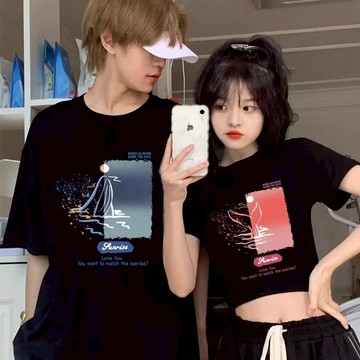 夏季短袖 氣質百搭潮流新款T恤 時尚流行印花T恤 情侶裝 圓領五分袖 原宿慵懶簡約休閒短袖