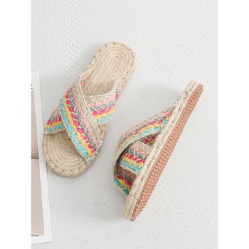 亞麻拖鞋女2025新款夏季防滑防臭平底外穿編制鞋居家舒適透氣涼拖