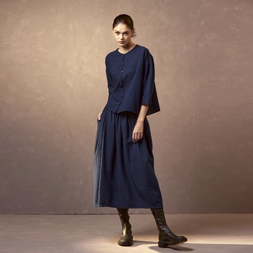 free.草木染腰頭開釦裙(2色)