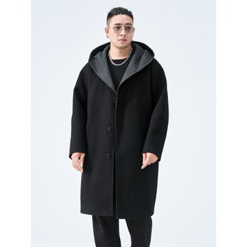 半墨中長款冬季撞色男裝毛呢大衣