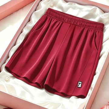 現款免運 夏季新款冰絲休閒短褲女寬鬆高腰鬆緊百搭薄款運動五分褲Y