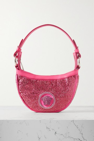 Versace - Mini Crystal-embellished Silk And Leather Shoulder Bag - Pink - one size