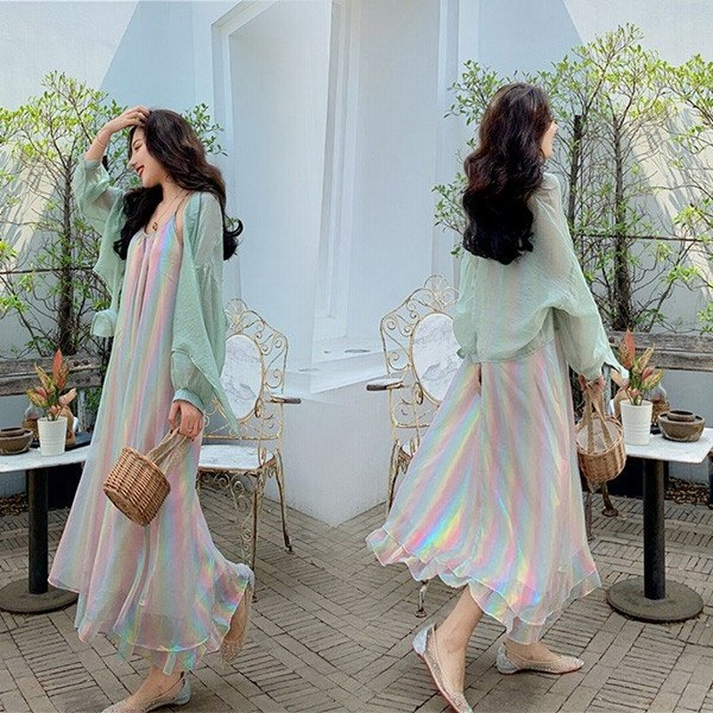 キャミワンピース 夏ワンピース 海 休み 旅行 背中開き 背中見せ 虹色 通販 Lineポイント最大get Lineショッピング