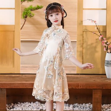 女童旗袍中國風2025年新款女大童改良兒童蕾絲裙小女孩連衣裙夏裝