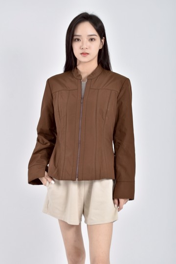 (L) mermaid修身短版圓領棕色外套