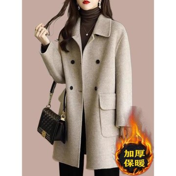 法式高級感毛呢西服外套女2023秋冬季新款寬松加厚中長款翻領大衣