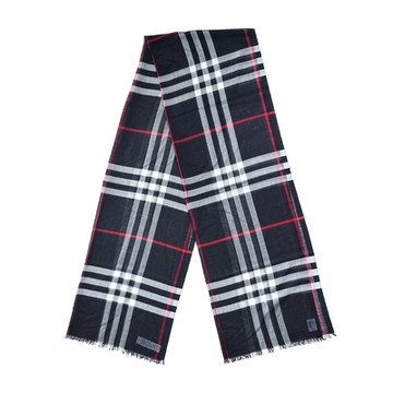 BURBERRY格紋絲毛混紡圍巾(海軍藍)