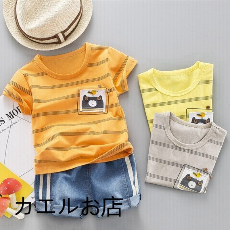 キッズ ベビー服 セットアップ イラスト クマ くま 子供服 上下セット 男の子 夏 ｔシャツ 半袖 パンツ ボーダー柄 ジュニア おそろい 洋服 オシャレ 80 110cm 通販 Lineポイント最大get Lineショッピング