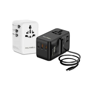 POLYWELL 多國旅行充電轉接頭 70W 自帶線Type-C 萬國旅行充 Type-C+雙USB