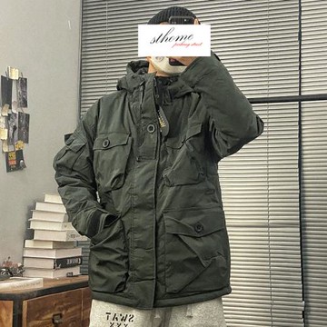 冬季連帽男士 羽絨服外套 工裝純色潮流加厚保暖 多口袋寬松男款