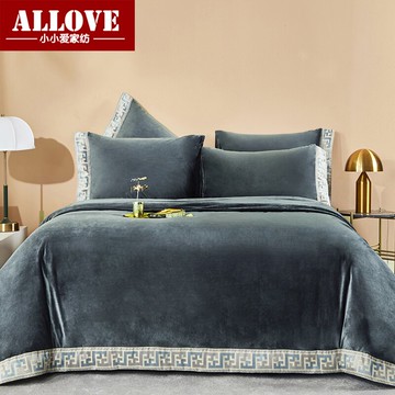 冬季保暖中式純色四件套簡約水晶絨雙面加厚珊瑚絨毛被套1.5m床笠