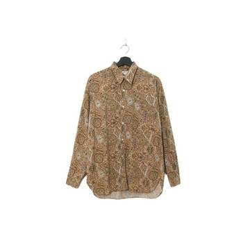 Back to Green-經典圖騰長袖襯衫 卡其圖騰 hh-07//vintage shirt