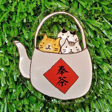 壓克力磁鐵-奉茶貓(插畫家:貓小姐)(最長邊5cm)