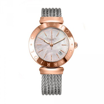 CHARRIOL夏利豪 AMP51A004 玫瑰金經典鋼索腕錶 / 珍珠母貝面 34mm