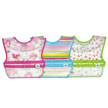 美國 green sprouts 魔鬼氈雙面防水/防食物掉落圍兜 /【吃飯圍兜】三入組_粉紅藍莓_GS101248-PB