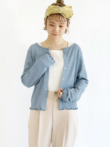 細格紋滾邊設計開襟罩衫(FF21L1D0480) - ehka sopo