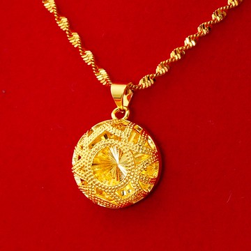 隔日到貨 圓滿 富貴 鏤空雕花 吊墬 仿999真金 項鏈 項鍊  999 不退色N422