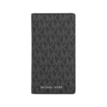 Michael Kors 銀字滿版Logo 釦式二折大款卡片夾/卡包(黑色)