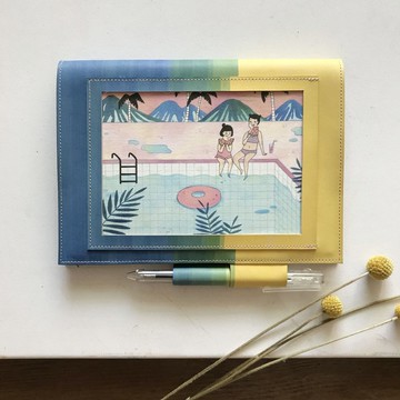 真皮書套_無印良品B6尺寸_明信片版_暖黃漸層天空藍