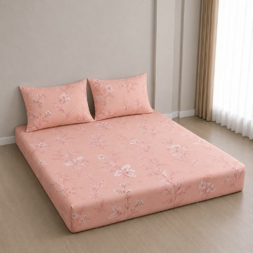 Aaron 艾倫生活家 40支100%純天絲床包 + 枕套 2個  奈思花開  Queen Size(186 x 180cm)