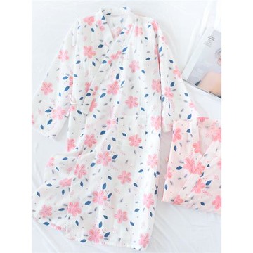 日式紗布和服睡裙女春夏薄款純棉開衫睡袍浴衣全棉寬松汗蒸服睡衣