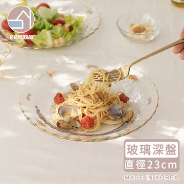 韓國SSUEIM 古典玫瑰系列金邊玻璃義大利麵深盤23cm