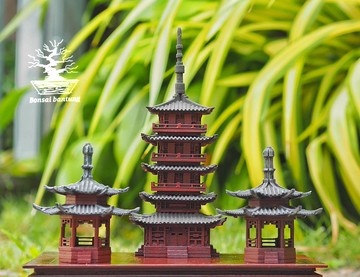 超值套裝3件套涼亭模型中式別墅家居園林裝飾組裝卡通模型場景。