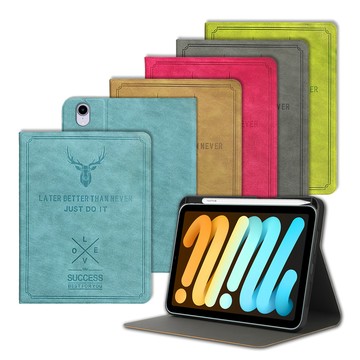 VXTRA 二代筆槽版 2024 iPad mini 7 / mini 6 共用 北歐鹿紋平板立架皮套 保護套