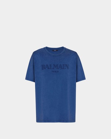 BALMAIN LOGO 刺繡 T-Shirt - 藍 - XS