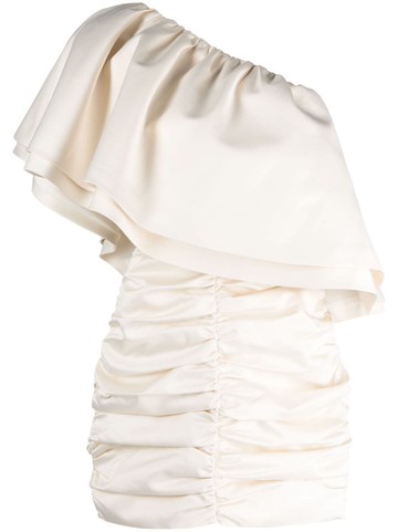 ROTATE BIRGER CHRISTENSEN - ruched pleated one-shoulder dress - women - Recycled Polyester/Polyester/Elastane - 38 - White