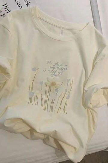杏色短袖inst卹女夏季新款韓版寬鬆清新百搭立體花朵純棉體恤上衣