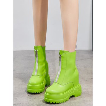 真皮前拉鏈內增高馬丁靴女12cm韓版2023春秋百搭震地王厚底鞋短靴